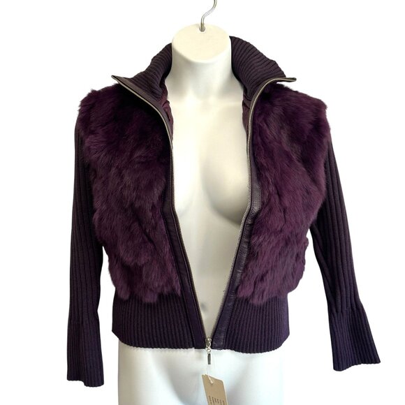 RARE NWT Purple Dyed Genuine Rabbit Fur Jacket Size M Che-Bella Vintage Y2K NOS - Picture 3 of 13